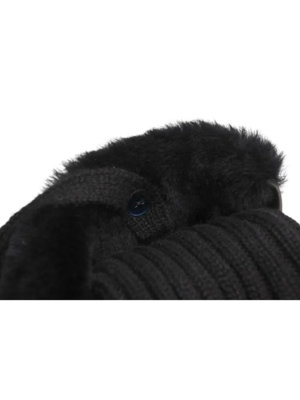 Chanel CC Logo Rabbit Mittens Gloves Black White Fur Lambskin